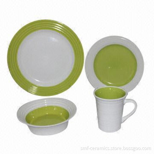 16pcs Stoneware Dinner Set, Food Safe, Hand Painting with Thread Edge Fold